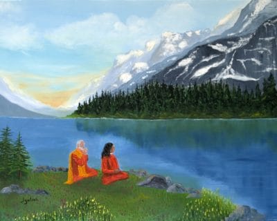 Painting of Paramhansa Yogananda and Swami Sri Yukteswar in the Himalayas